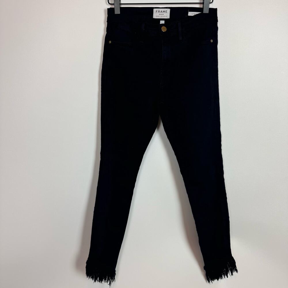 FRAME Le High Skinny Black Denim Jeans Frayed Uneven Hem Women's Size 27